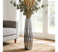 Silvery Ceramic Tall Floor Vase,28 Inch Large Modern Flower Vases for Home Décor,Wicker Big Floor Vase Decorations for Farmhouse, Living Room,Bedroom,Standing Plastic Vase Decorative Tall