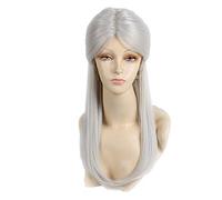 Silvery Gray Cosplay Ciri from Witcher Games Long Straight Costume Wigs Synthetic Hair Wig for Women Gray with Bun One Size Geralt