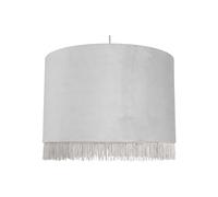 Silvery Grey Velvet Easy Fit Ceiling Lightshade, Large Modern Pendant Shade, Fringe Detail, Diameter 38 cm