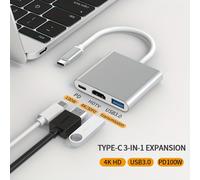 (Silvery, HDTV1.4 USB3.0 PD100W) 3 in 1 USB-C Multiport Adapter, USB-C to HDMI 4K 30Hz, PD Charging 100W Power, USB-C to USB3.0, Compatible with MacBook Pro, iPad, All USB-C Devices