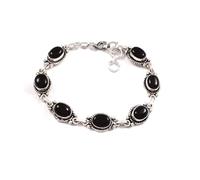 SILVESTO INDIA 925 Sterling Silver Black Onyx Bracelet for Women | Handmade Oval Gemstone Link Bracelet | Vintage Boho Jewelry Gift for Her | Adjustable Silver Chain Bracelet