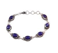 SILVESTO INDIA 925 Sterling Silver Bracelet for Women | Handmade Oval Gemstone Link Bracelet | Vintage Boho Jewelry Gift for Her | Adjustable Silver Chain Bracelet (LAPIS LAZULI)