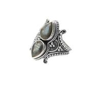 SILVESTO INDIA 925 Sterling Silver Double Gemstone Handmade Ring For Unisex (LABRADORITE, 9)