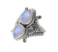 SILVESTO INDIA 925 Sterling Silver Double Gemstone Handmade Ring For Unisex (MOONSTONE, 6)