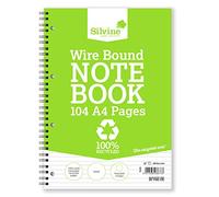 Silvine 104 Page A4 Everyday Recycled Wirebound Notebook, White, Ruled 8mm Feint