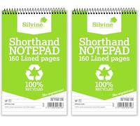 Silvine 160 Page 8x5 Shorthand Recycled Notebook, Ruled 8mm Feint (Pack of 2)