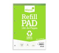 Silvine 160 Page A4 Everyday Recycled Refill Pad, Ruled 8mm Feint with Margin [Pack of 6], White