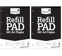Silvine 160 Page A4 Refill Pad, Head Bound and Punched 4 Holes. Plain White Pages. Ref A4RPP (Pack of 2)