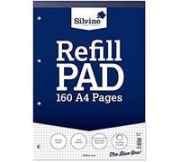 Silvine 160 Page A4 Refill Pad, Head Bound and Punched 4 Holes. Ruled 5mm Squares. Ref A4RPX, White