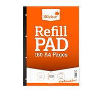 Silvine 160 Page A4 Refill Pad, Side Bound and Punched 4 Holes. Ruled 8mm Feint with Margin. Ref A4SRPFM, Single, White