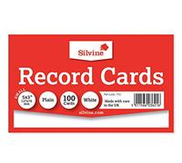 Silvine 5x3 White Record Cards - Plain, 100 Cards Per Pack. Ref 753 (127 x 76mm)