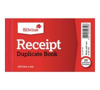 Silvine 63x106mm Duplicate Receipt Book Carbon Gummed Taped Cloth Binding 30 Sets (Pack 36) - 228