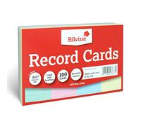 Silvine 8x5 Assorted Colour Flash Cards - Lined (100 Record Cards) 4 Colours for Study, Presentations and Notes