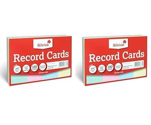 Silvine 8x5 Multi-Coloured Record Cards - Lined with Headline, 100 Cards per Pack. Ref 585AC (203 x 127mm) (Pack of 2)