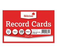 Silvine 8x5 White Flash Cards - Plain (100 Blank Record Cards) for Study, Presentations and Notes