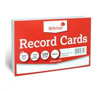 Silvine 8x5" White Record Cards - Lined with Headline, 100 Cards per Pack. Ref 585W (