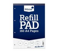 Silvine 160 Page A4 Refill Pad, Head Bound and Punched 4 Holes. Ruled 5mm Squares. Ref A4RPX, White