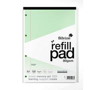 Silvine A4 SEN Tinted Paper Refill Pad Green - Lined with Margin (100 Pages)