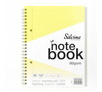 Silvine A5 Yellow Paper Dyslexia Notebook | 100 Wirebound Pages, 80gsm Tinted Paper for SEN Supportive Learning & Memory Aid