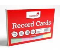 Silvine A6 Multi-Coloured Record Cards - Lined with Headline, 100 Cards Per Pack (Size 6x4), 564AC
