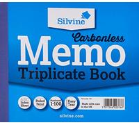 Silvine Carbonless Triplicate Memo Book - Numbered 1-100 with index sheet (102 x 127mm) [Pack of 5], Blue