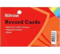 Silvine Coloured Record Index Cards Ruled 152x101mm (6"X4") Pack of 200 Assorted Colours