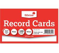 Silvine Pack Of 100 Plain White Record Cards 5X3" (127 X 76mm)