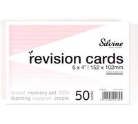 Silvine Pack Of 50 6X4" Sen Pink Lined Dyslexia Record Cards