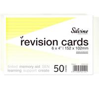 Silvine Pack Of 50 6X4" Sen Yellow Lined Dyslexia Record Cards
