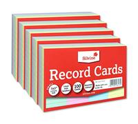 Silvine Record Card Bulk Pack of 500 | 5 x 100 5x3” Coloured Lined with Headline Record Cards - Size Small 127 x 76mm