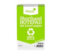 Silvine Recycled Shorthand Pad Wirebound 70gsm Ruled 160pp 127x203mm Green Ref RE160 [Pack 12] + Free finchley refilll Pen (1)