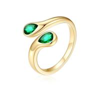 Silvora Adjustable Gold Plated Open Ring for Women, Cubic Zirconia May Emerald Green Birthstone Thumb Rings