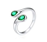 Silvora Adjustable Silver Open Ring for Women, Cubic Zirconia May Emerald Green Birthstone Thumb Rings Jewellery Gift