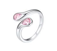 Silvora Adjustable Sterling Silver Open Ring for Women, Cubic Zirconia October Pink Birthstone Thumb Rings