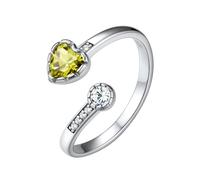 Silvora Adjustable Sterling Silver Open Ring for Women, Love Heart Cubic Zirconia August Peridot Yellow Birthstone Thumb Rings