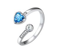 Silvora Adjustable Sterling Silver Open Ring for Women, Love Heart Cubic Zirconia December Blue Birthstone Thumb Rings