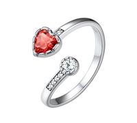 Silvora Adjustable Sterling Silver Open Ring for Women, Love Heart Cubic Zirconia July Ruby Red Birthstone Thumb Rings