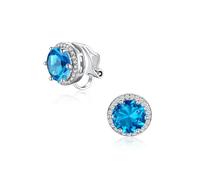 Silvora Clip On Earrings for Women, Non Pierced Ears Earrings White Gold Plated Hypoallergenic Cubic Zirconia Crystal Round Blue Topaz December Birthstone Jewellery Gift for Ladies Girls