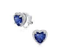 Silvora Clip On Earrings for Women, Non Pierced Ears Earrings White Gold Plated Hypoallergenic Cubic Zirconia Crystal Heart Sapphire Blue September Birthstone Jewellery Gift for Ladies Girls