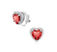 Silvora Clip On Earrings for Women, Non Pierced Ears Earrings White Gold Plated Hypoallergenic Cubic Zirconia Crystal Heart Red Ruby July Birthstone Jewellery Gift for Ladies Girls