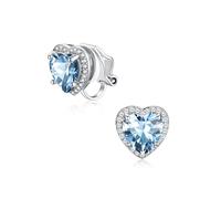 Silvora Clip On Earrings for Women, Non Pierced Ears Earrings White Gold Plated Hypoallergenic Cubic Zirconia Crystal Heart Aquamarine Blue March Birthstone Jewellery Gift for Ladies Girls