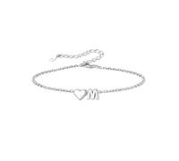 Silvora S925 Sterling Silver Heart Initial Bracelet, Love Letter A-Z Adjustable Jewellery Gift for Women Girls Sisters Friends Mom Daughter with Gift Box