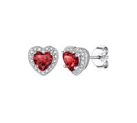 Silvora Silver Stud Earrings For Women, Heart Studs Hypoallergenic Sterling Silver Post Brilliant Sparkly Earrings Red Garnet January Birthstone Jewellery Gift for Ladies Mum Girls