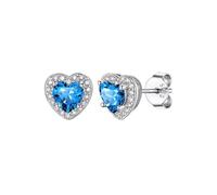 Silvora Silver Stud Earrings For Women, Heart Studs Hypoallergenic Sterling Silver Post Brilliant Sparkly Earrings Blue Topaz December Birthstone Jewellery Gift for Ladies Mum Girls