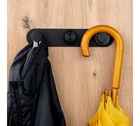 silwy® Coat Rack Black (25 x 5 cm) with 3 Magnetic Coat Hooks and 3M Adhesive Tape - Modern Space-Saving Coat Rack Set with 3 Removable Magnetic Hooks, Wall Coat Rack for Jackets, Bags and More