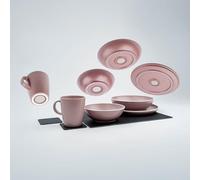 Silwy® Dolomit Grey Magnetic Tableware Set - 11-Piece Plastic Tableware in Stonetouch Design | for Motorhome, Camping & Boat | Rattle Free & Shatterproof | Includes Nano Gel Mat & Pads (Rose)