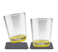 silwy magnetic drinkware - non-slip, shatter-proof plastic cups with an integrated magnet and metallic coasters - camping, boating, children - Oh Yellow