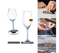 silwy Magnetic System, Crystal Glasses with Integrated Magnet and Metallic Coasters - Non-Slip Camping Glasses, Boat Yacht Accessories // Champagne