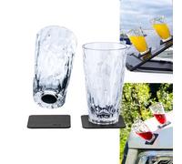Silwy Magnetic Plastic Longdrink Glasses & Nano-gel Coasters - Set of 2 - Clear
