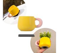 Silwy® Porcelain Magnetic Handle Pot with Metal Nano Gel Pad - Stable Magnetic Cup for Camper, Van, Boat & Home - Made in Germany (CANDYLEMON)